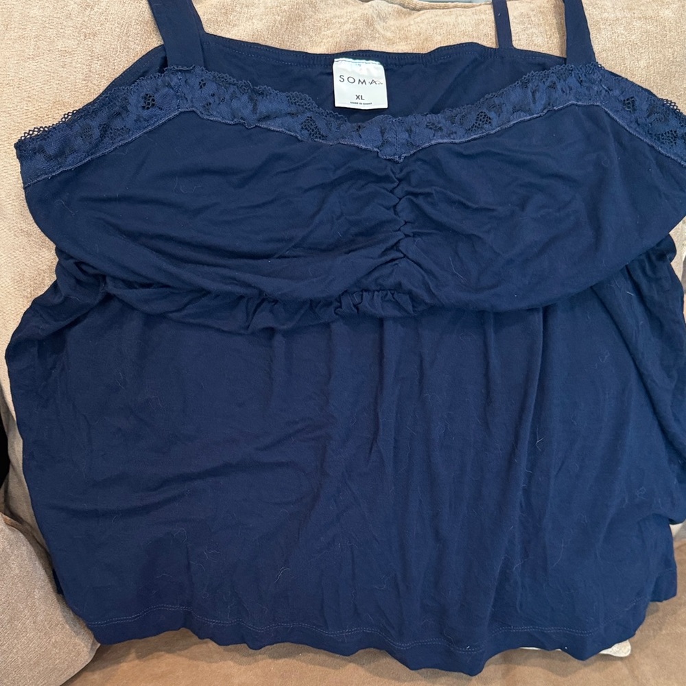 Soma Women's Deep Blue Camisole with Lace Detail pajama top